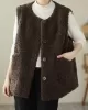 Buttoned Pockets Loose Sleeveless Round-Neck Vest Outerwear