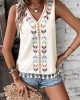 Embroidered Tasseled Loose Sleeveless V-Neck Vest Top