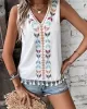 Embroidered Tasseled Loose Sleeveless V-Neck Vest Top