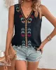 Embroidered Tasseled Loose Sleeveless V-Neck Vest Top