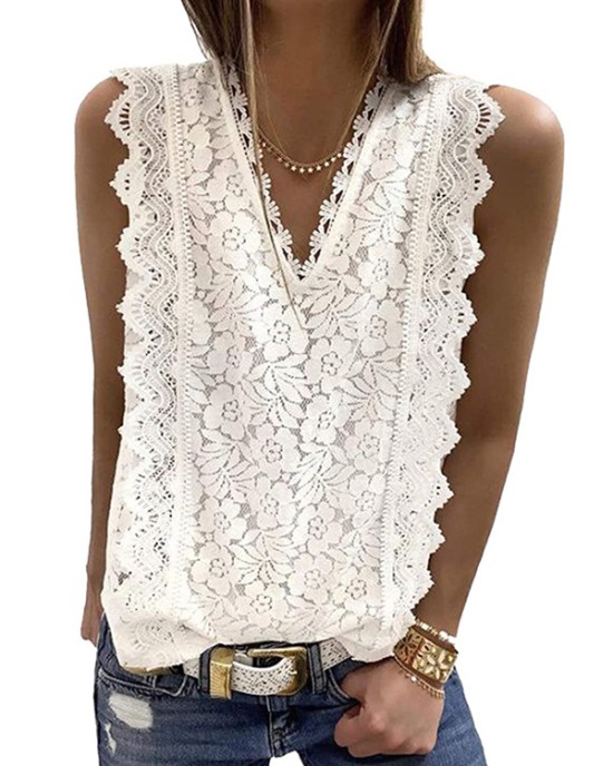 Original Lace Embroidered Solid Color Falbala Vest Top