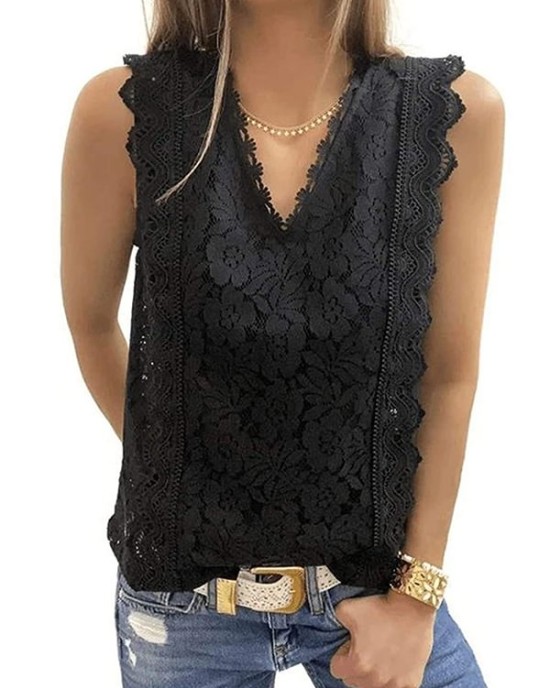 Original Lace Embroidered Solid Color Falbala Vest Top