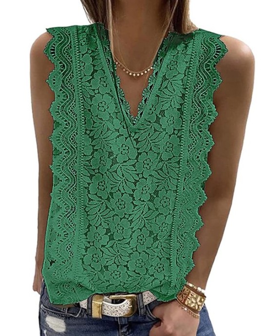 Original Lace Embroidered Solid Color Falbala Vest Top