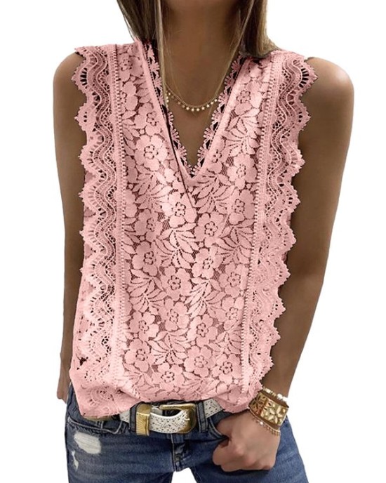 Original Lace Embroidered Solid Color Falbala Vest Top