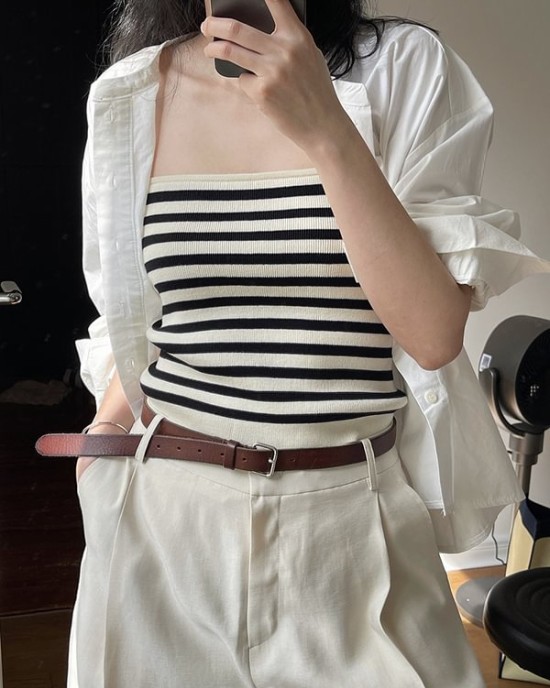 Simple Casual Striped Strapless Top