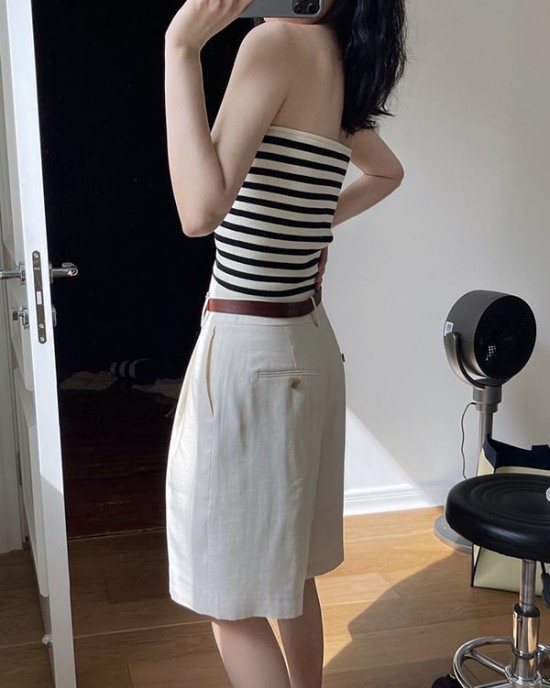 Simple Casual Striped Strapless Top