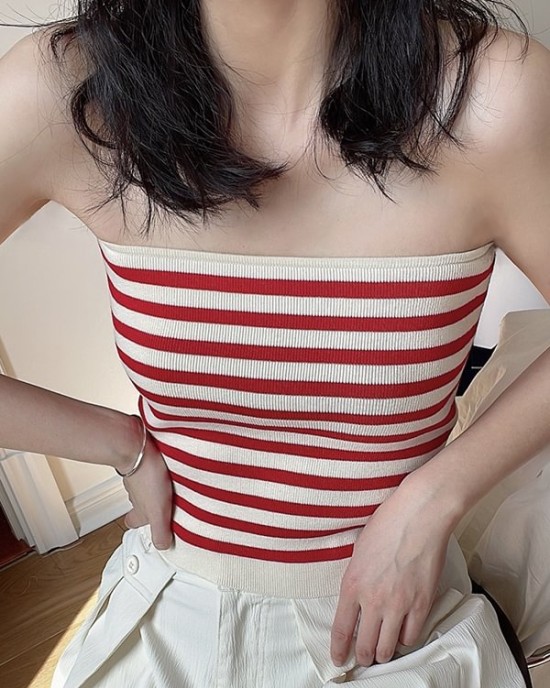 Simple Casual Striped Strapless Top