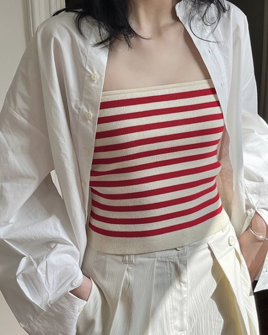 Simple Casual Striped Strapless Top