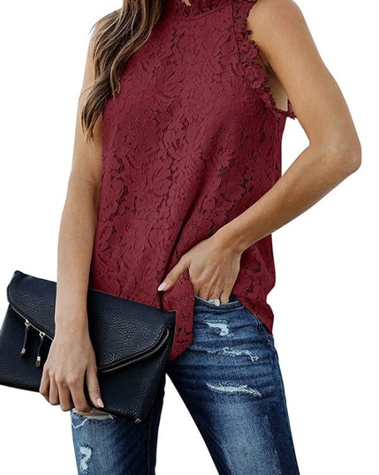 Original Lace Hollow Solid Color Halterneck Vest Top