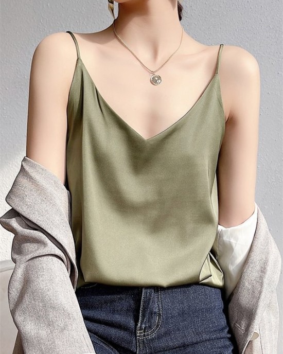 Simple Casual Solid Color Spaghetti-Neck Vest Top