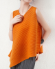 Simple Loose Sleeveless Pleated Asymmetric Solid Color Round-Neck Vest Top