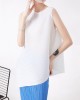 Simple Loose Sleeveless Pleated Asymmetric Solid Color Round-Neck Vest Top