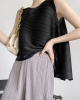 Simple Loose Sleeveless Pleated Asymmetric Solid Color Round-Neck Vest Top