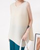 Simple Loose Sleeveless Pleated Asymmetric Solid Color Round-Neck Vest Top