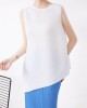 Simple Loose Sleeveless Pleated Asymmetric Solid Color Round-Neck Vest Top