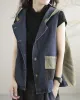 Artistic Retro Loose Denim Sleeveless Buttoned Contrast Color Hooded Vest Outerwear