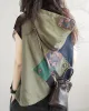 Artistic Retro Loose Denim Sleeveless Buttoned Contrast Color Hooded Vest Outerwear