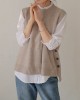 Simple Sleeveless Loose Buttoned Solid Color Round-Neck Sweater Vest Outerwear