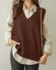 Casual Loose Sleeveless Solid Color V-Neck Sweater Vest Outerwear