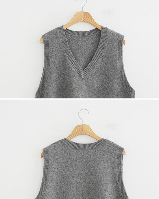 Casual Loose Sleeveless Solid Color V-Neck Sweater Vest Outerwear