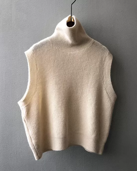 Casual Loose Sleeveless Solid Color High-Neck Sweater Vest Outerwear