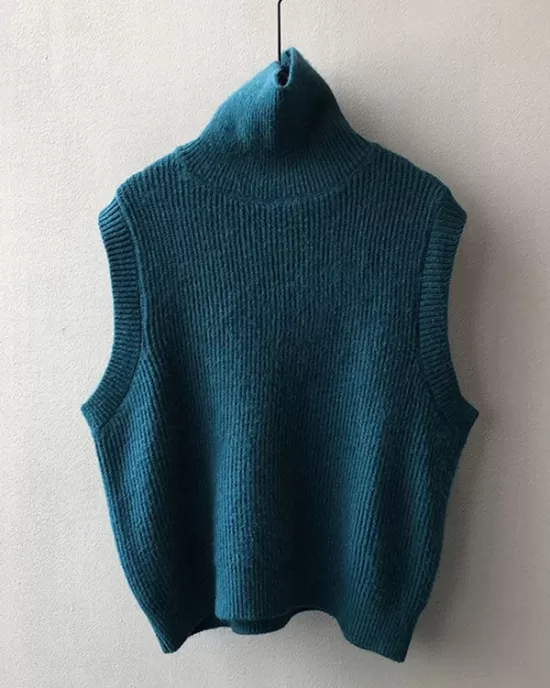 Casual Loose Sleeveless Solid Color High-Neck Sweater Vest Outerwear