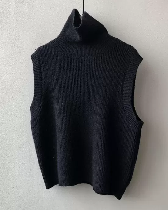 Casual Loose Sleeveless Solid Color High-Neck Sweater Vest Outerwear