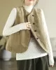 Vintage Sleeveless Loose Buttoned Split-Joint Solid Color Round-Neck Vest Outerwear