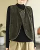 Vintage Sleeveless Loose Buttoned Split-Joint Solid Color Round-Neck Vest Outerwear