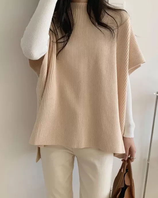 Casual Loose Short Sleeves Solid Color Round-Neck Sweater Tops Vest Top