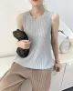 Casual Sleeveless Pleated Solid Color Round-Neck Vest Top