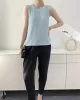 Casual Sleeveless Pleated Solid Color Round-Neck Vest Top