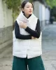 Simple Sleeveless Loose Keep Warm Cotton Quilted Solid Color Hooded Vest Outerwear