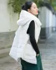 Simple Sleeveless Loose Keep Warm Cotton Quilted Solid Color Hooded Vest Outerwear