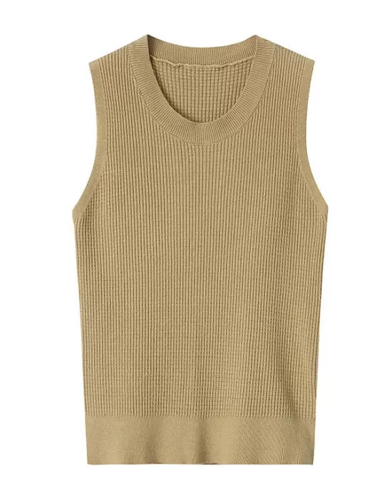 Casual Skinny Sleeveless Solid Color Round-Neck Vest Top