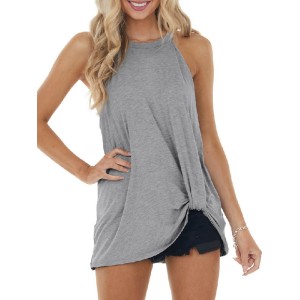 Simple Sleeveless Solid Color Halter-Neck Vest Top