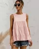 Casual Loose Sleeveless Split-Joint Solid Color Round-Neck Vest Top