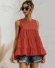 Casual Loose Sleeveless Split-Joint Solid Color Round-Neck Vest Top