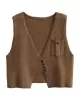 Artistic Retro Sleeveless Irregularity Buttoned V-Neck Vest Top