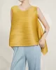 Cropped Sleeveless Pleated Round-Neck Vest Top