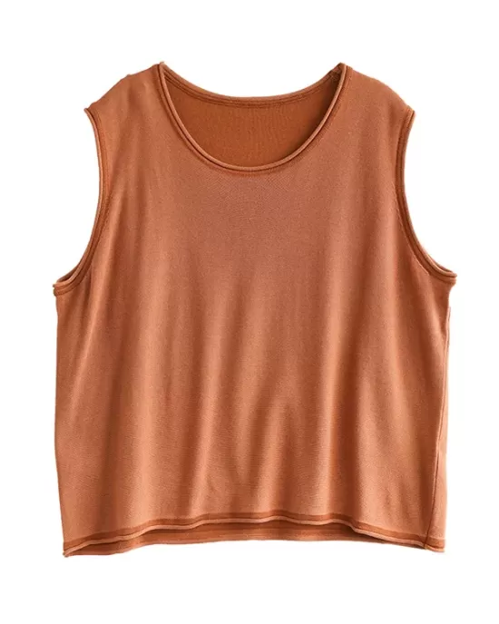 Solid Color Loose Sleeveless Round-neck Knitting Vest Top