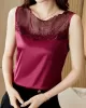 Lacy Solid Color Split-Joint Loose Sleeveless Round-neck Vest Top