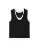 Contrast Color Split-Joint False Two Loose Round-neck Vest Top