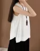 Fringed Solid Color Loose Sleeveless Round-Neck Vest Top