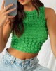 Pleated Solid Color Skinny Sleeveless Round-Neck Vest Top