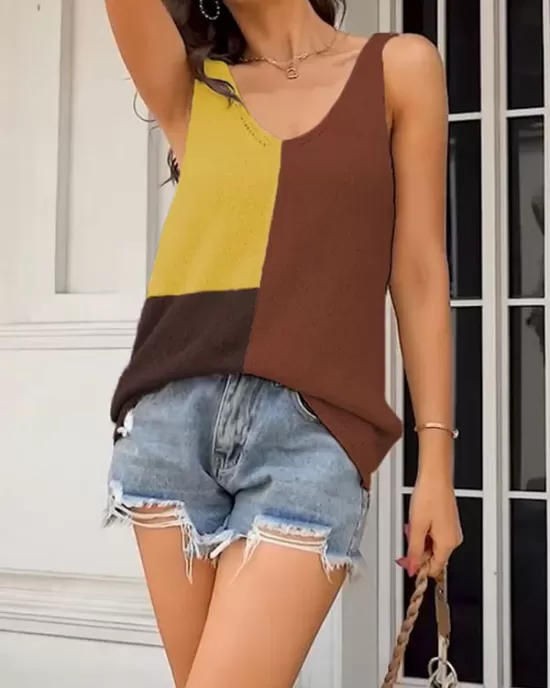 Multi-Colored Sleeveless V-neck Vest Top