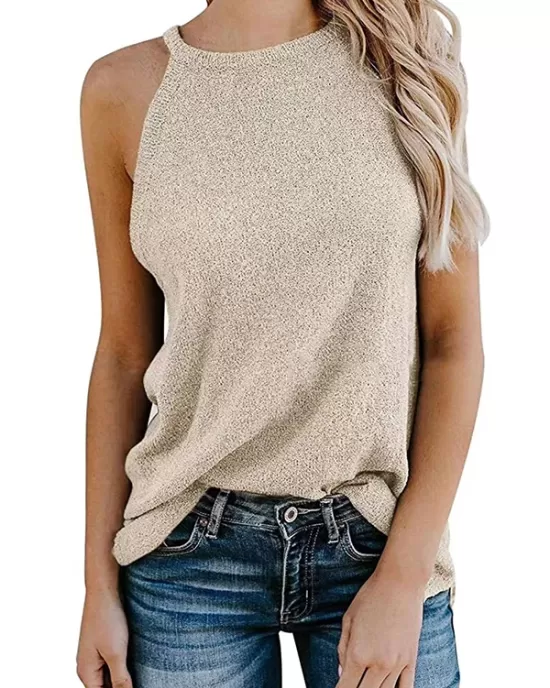 Solid Color Loose Halter-Neck Vest Top