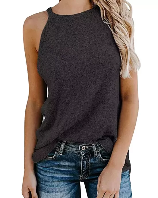 Solid Color Loose Halter-Neck Vest Top