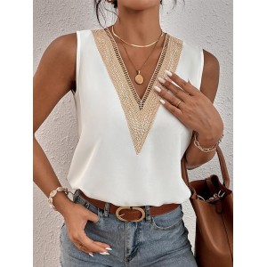 Split-Joint Loose Sleeveless V-Neck Vest Top Blouses