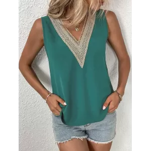 Split-Joint Loose Sleeveless V-Neck Vest Top Blouses